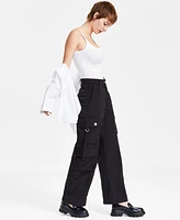 Hugo Women's Solid Wide-Leg Patch-Pocket Cargo Pants