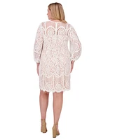 Vince Camuto Plus Jewel-Neck Lace Shift Dress