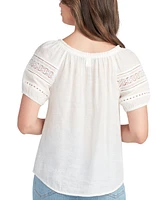 Bcx Juniors' Scoop-Neck Lace-Trim Puffed-Sleeve Top