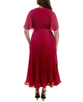 Taylor Plus Pleated Tie-Belt Flutter-Sleeve Maxi Dress