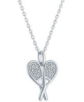 Diamond Accent Racquetball Racquet Pendant Necklace in Sterling Silver, 16" + 2" extender
