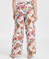 Jm Collection Women's Linen-Blend Printed Pants, Exclusively at Macy's