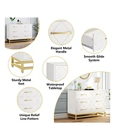 gaomon Dresser For Bedroom With 6 Drawer Double Dressers, Modern Wooden Dresser Chest, Beside Table For Closet, Nursery, Living Room