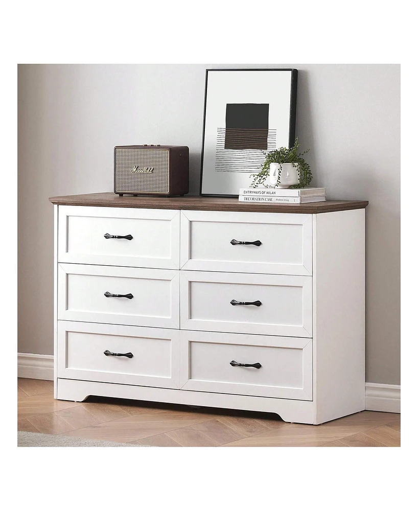 gaomon Dresser For Bedroom With 6 Drawers, Wood Drawer Dresser Chest Of Drawers For Closet, Living Room, Hallway, Nursery, Kids Bedroom