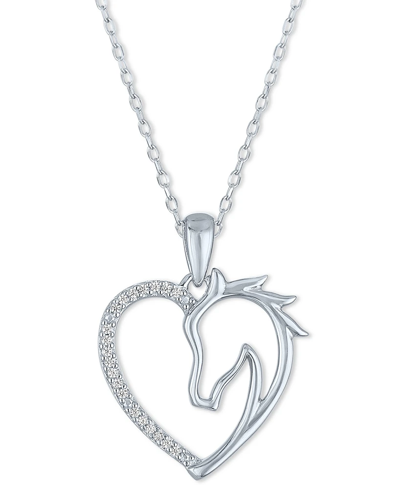 Diamond Accent Horse Heart Pendant Necklace in Sterling Silver, 16" + 2" extender