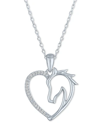 Diamond Accent Horse Heart Pendant Necklace in Sterling Silver, 16" + 2" extender