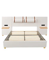 Slickblue Queen Size Upholstered Platform Bed with Dual Outlets and Usb Charging Ports on Each Side