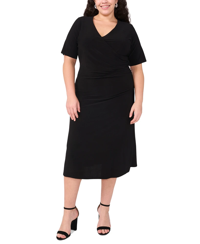 Msk Plus Short-Sleeve Side-Gathered Midi Dress