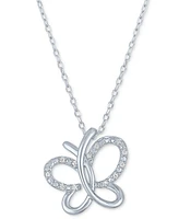 Diamond Accent Butterfly Pendant Necklace in Sterling Silver, 16" + 2" extender