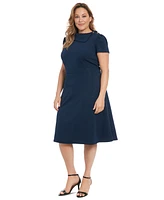 London Times Plus Foldover-Neck Fit & Flare Dress