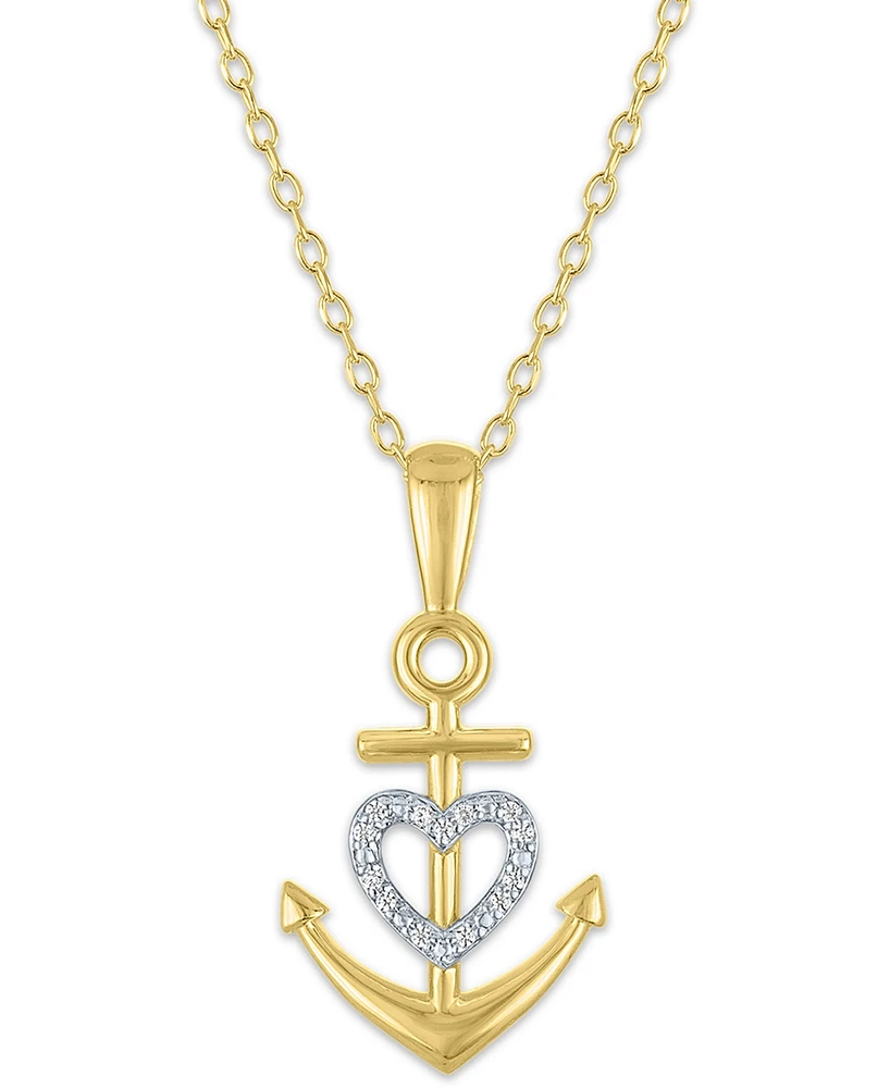 Diamond Accent Heart Anchor Pendant Necklace in Sterling Silver & 14k Gold-Plated Sterling Silver, 16" + 2" extender