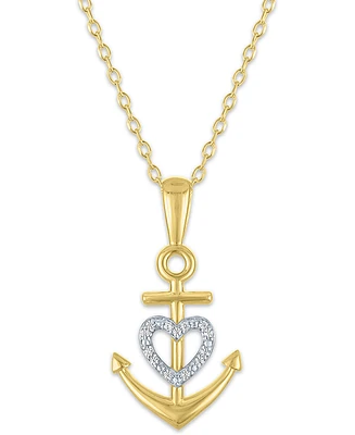 Diamond Accent Heart Anchor Pendant Necklace in Sterling Silver & 14k Gold-Plated Sterling Silver, 16" + 2" extender