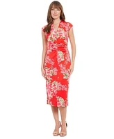 London Times Petite Floral-Print Ruched Sheath Dress