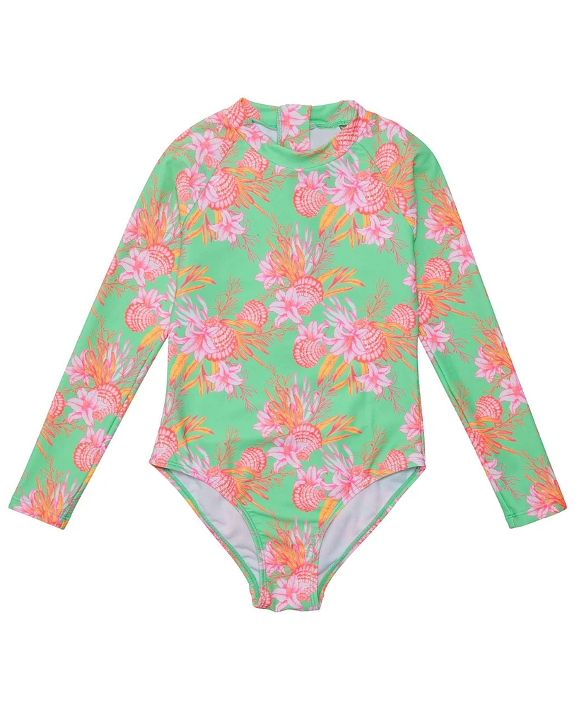 Snapper Rock Big Girls Coastal Shells Sustainable Ls Surf Suit