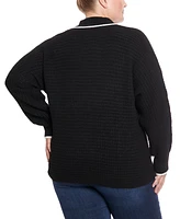 Joseph A Plus Ribbed Johnny Collar Dolman Sweater with Tipping