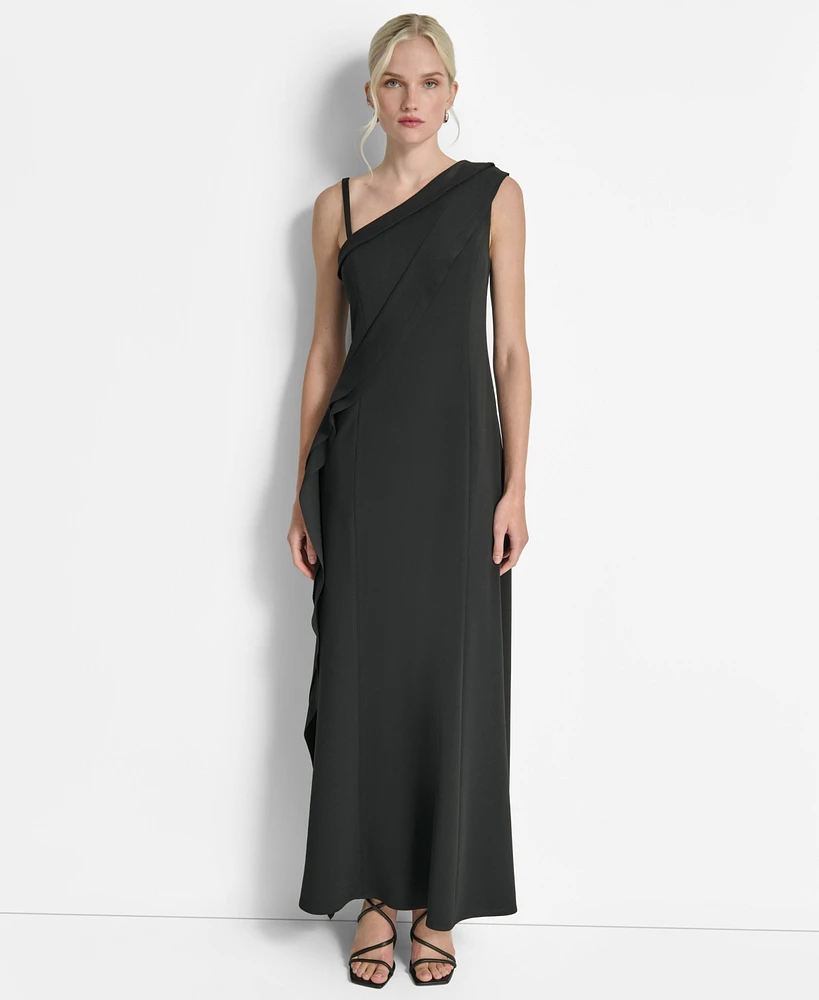 Dkny Women's One-Shoulder Side-Slit Ruffle Gown