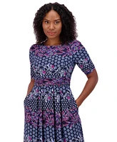 Jessica Howard Plus Elbow-Sleeve Gathered-Waist Dress