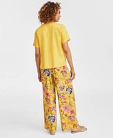 Jm Collection Womens Linen Blend V Neck Top Linen Blend Printed Pants Exclusively At Macys