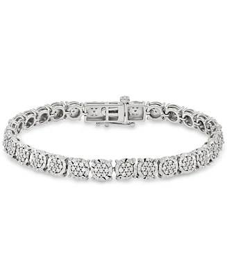 Diamond Cluster Tennis Bracelet (1 ct. t.w.) in Sterling Silver