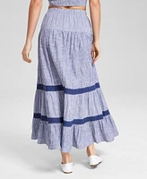 And Now This Women's Striped Pull-On Crochet-Lace Cotton Maxi Skirt, Created for Macy's