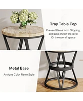 Tribesigns Side Table, Round Carved End Table for Living Room, Bedroom, Nightstand with Metal Frame for Small Spaces, Accent Coffee Table, Acrylic Tab