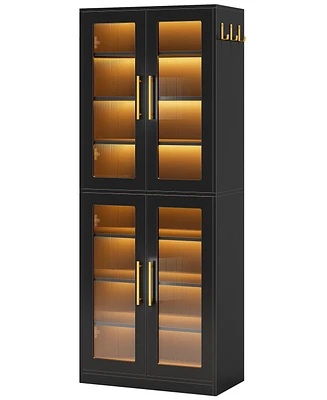 Tribesigns Black Shoe Storage Cabinet with Acrylic Doors and Led Lights, 8