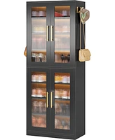 Tribesigns Black Shoe Storage Cabinet with Acrylic Doors and Led Lights, 8-Tier Tall Entryway Organizer Rack Adjustable Shelves & Hanging Ho