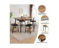 gaomon 5-Piece Dining Table Set, Dinner Table Set with 4 Upholstered Square Stools and Storage Rack, Modern Kitchen Table Set for 4