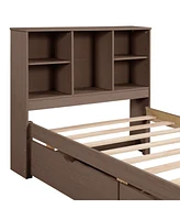 Slickblue Modern Twin Size Bed Frame with Usb Port Bookcase Headboard & 2 Drawers