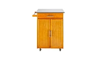 Slickblue Moveable Kitchen Cart with Stainless Steel Table Top & One Drawer & One Cabinet Sapele