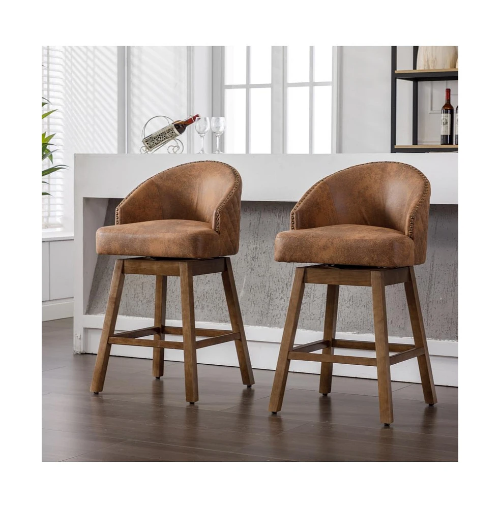 The Pop Home 360 Degree Swivel Bar Chairs Set of 2,Counter Height Bar Stools with Footrest-The Pop Home