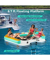 Hongge 8.7 Feet Inflatable Floating Dock with Detachable Ladder and Mesh Swim Lounge