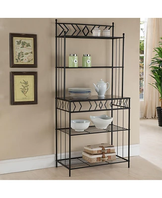 Kings Brand Furniture 5-Tier Standing Kitchen Bakers Rack for with Storage Microwave Stand, Metal Frame with Marble Finish - Black