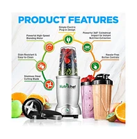 NutriChef Professional Home Kitchen Blender with High-Speed 1200W Motor & Multiple Cups, 24oz & 10oz Capacity - NCBL12