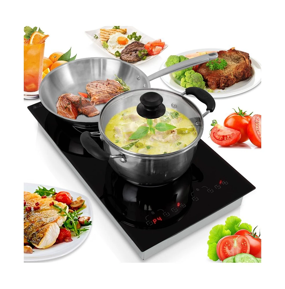 NutriChef Dual Induction Cooktop with Digital Display and Adjustable Temperature, Compact Double Burner - PKSTIND52