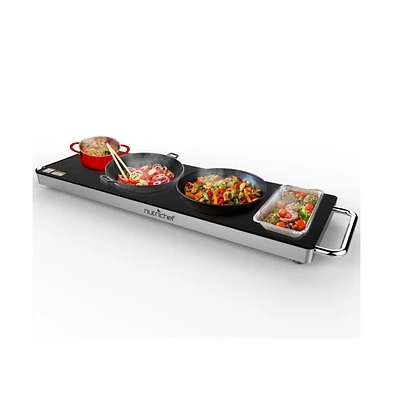 NutriChef Electric Warming Tray with Non-Stick, Heat-Resistant Glass Plate, 22.4" x 6.7" Heating Surface - PKWTR40