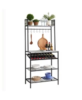 Kings Brand Furniture Baker s Rack for Kitchen with Storage Shelves & Hooks, Microwave Stand Coffee Bar Station Wine Holder – Black