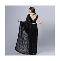 One Minute Saree Women's Anna Black Faux Georgette Sequins Ready to Wear Sari
