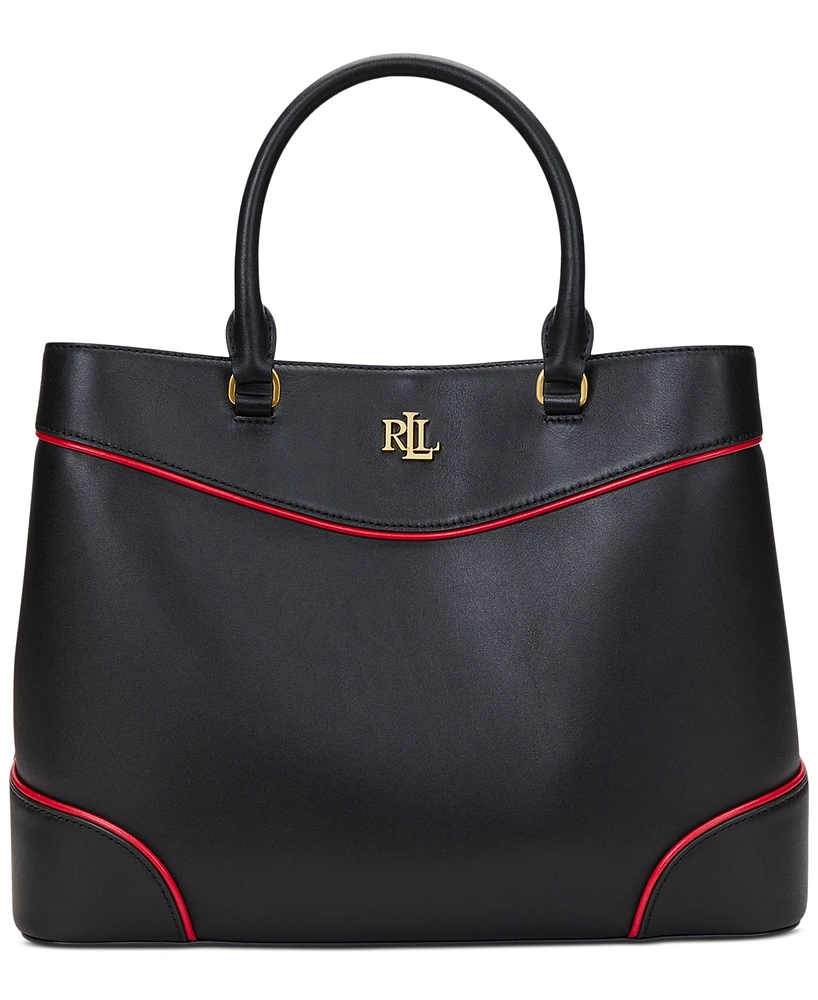 Lauren Ralph Two-Tone Leather Large Marcy Satchel