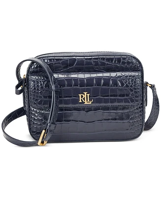 Lauren Ralph Marcy Croc-Embossed Leather Small Camera Bag