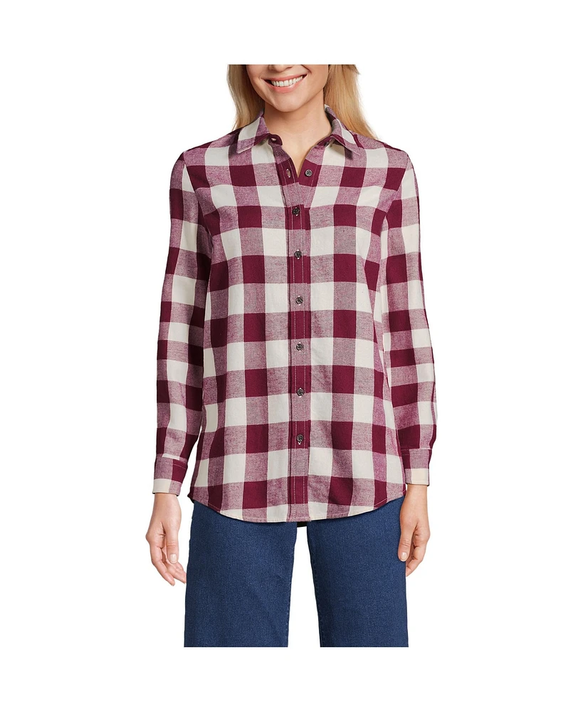 Lands' End Petite Flannel Boyfriend Fit Long Sleeve Shirt