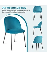 Gymax Dining Chair Set of Upholstered Velvet Chair Set w/ Metal Base for Living Room Teal Blue