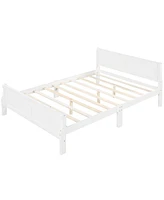 Slickblue Queen Size Wood Platform Bed Frame with Headboard and Sturdy Wooden Slat Support