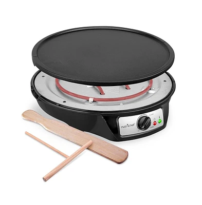 NutriChef Electric Crepe Maker and Griddle with Adjustable Temperature Control, 12-Inch Nonstick Plate - PCRM15D