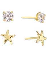 Macy's 2-Pc. Set Starfish & Crystal Stud Earrings in 14k Gold Over Sterling Silver