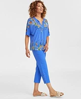 Jm Collection Womens Printed Tassel Top Side Lace Up Capri Pants Exclusively At Macys