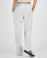 Ultra Flirt Juniors' High Rise Boxer-Trim Wide-Leg Sweatpants