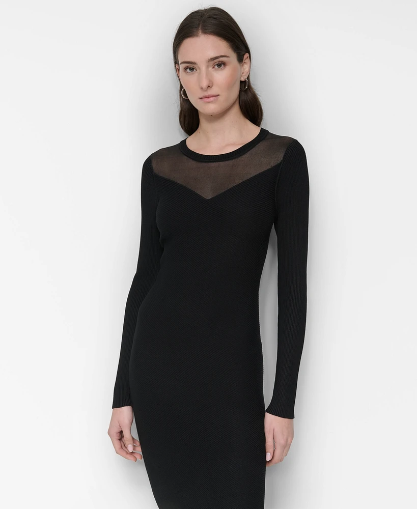 Dkny Women's Mesh Neckline Sweater Dress