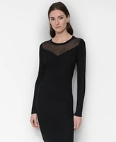 Dkny Women's Mesh Neckline Sweater Dress