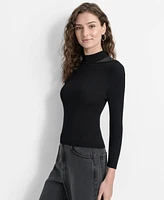 Dkny Women's Mock-Neck Sheer-Detail Long-Sleeve Sweater